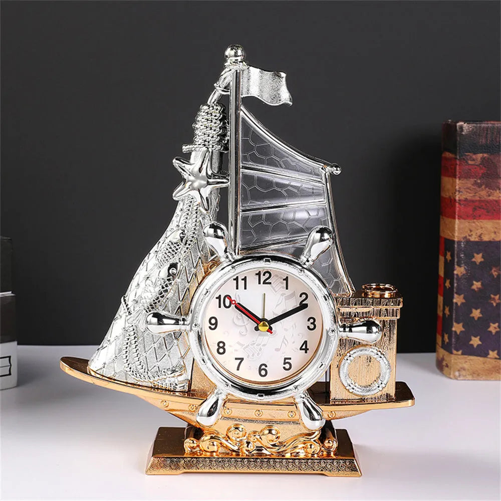 Gold or silver fashion analogue bedroom clock with plastic casing