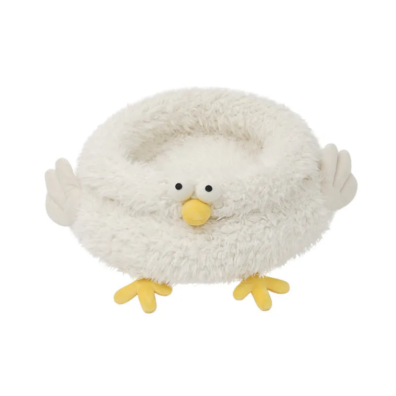 White round pet bed 49x49x21cm with lion velvet, crystal velvet, and PP cotton filling for cats and small dogs