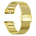 Silver stainless steel replacement strap for Garmin Fenix watch with quick-release pins.