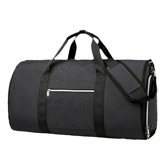 Oxford cloth sports bag in grey colour showing dry-wet separation compartments and breathable waterproof lining