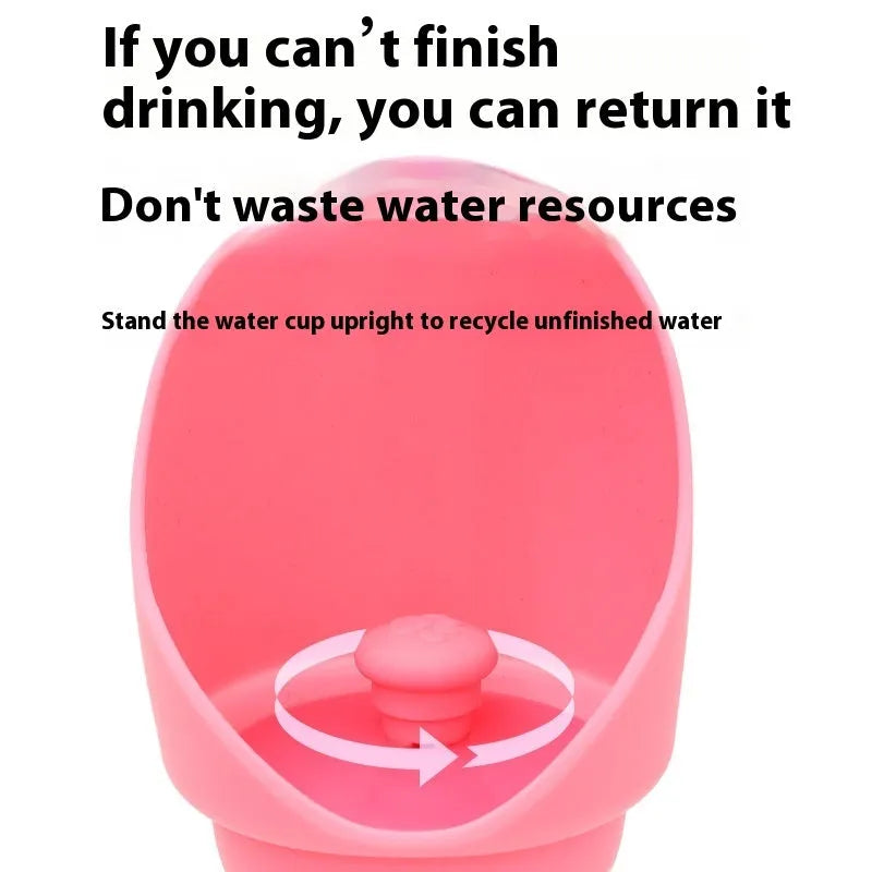 Collapsed and unfolded views of a silicone folding water cup for pets in various colours.