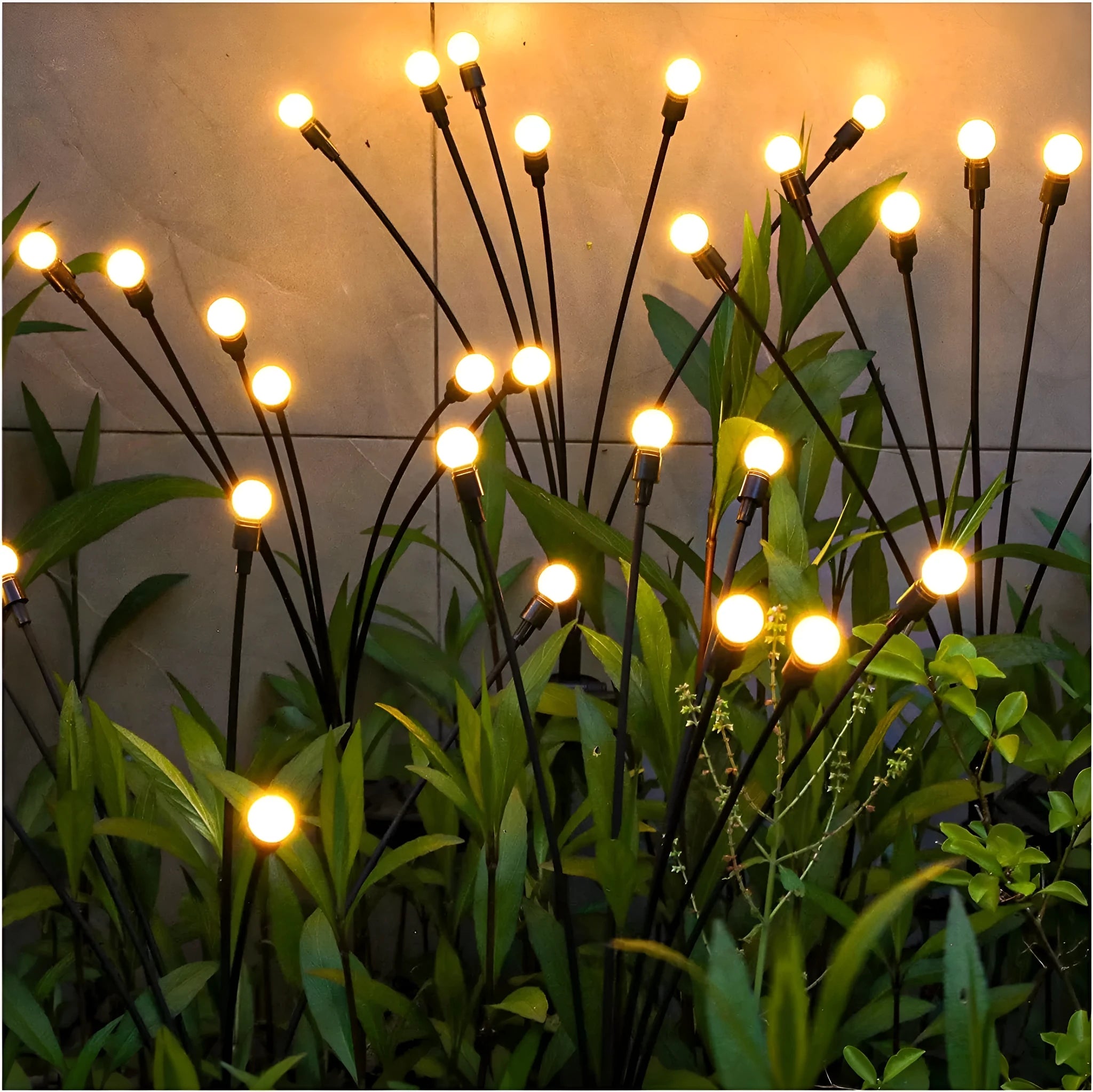Solar-powered LED ground spike lamp with multiple light heads for garden pathway lighting