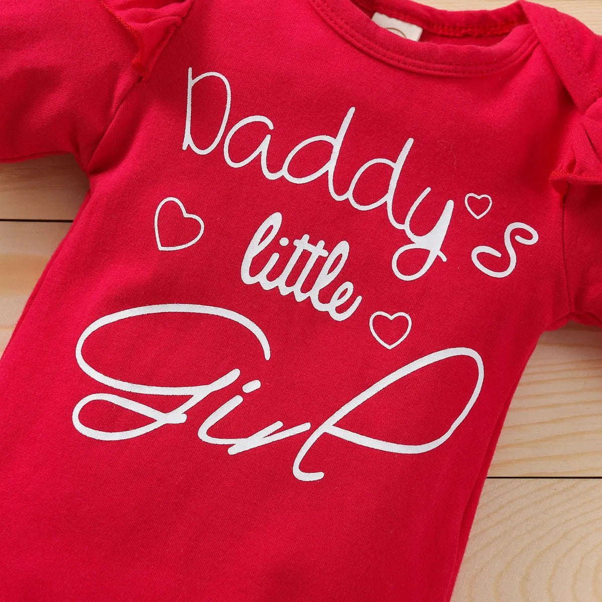 Baby girl long-sleeved alphabet romper suit, cotton three-piece set with top, pants, and ribbon, 70cm to 100cm.