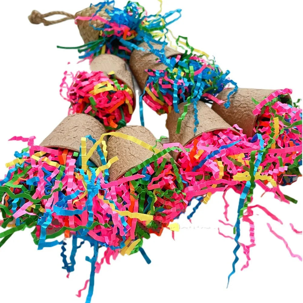 Paper cup palm weaving parrot chewing toy with 38cm hanging height