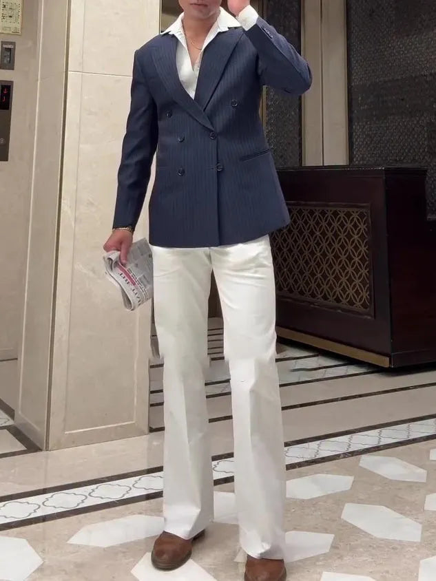 Men's striped double-breasted blazer jacket in regular fit with classic tailoring