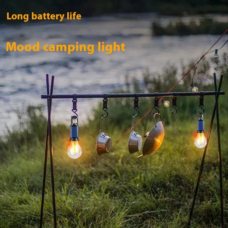 Outdoor solar camping lantern with hooks and tungsten lamp, 12 to 16 hour light