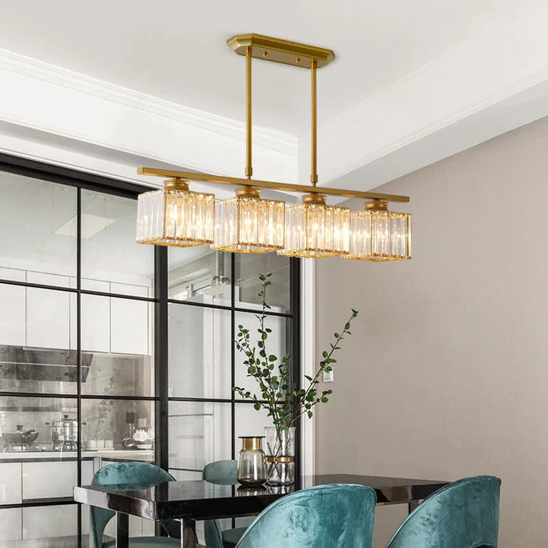 Crystal Nordic chandelier for living room or dining room, available in black or gold with 3 or 4 heads and square or round lampshades