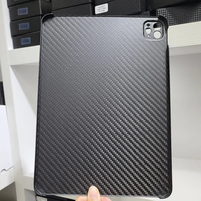Apple iPad Pro 11 carbon fibre hard case with three finish options showing heat dissipation and drop protection