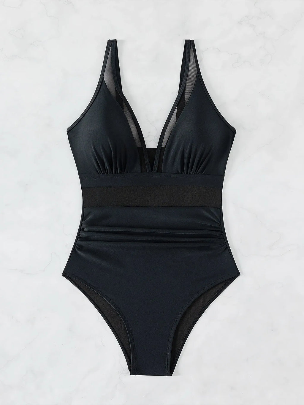 Black mesh halter neck one-piece swimsuit for women with briefs style