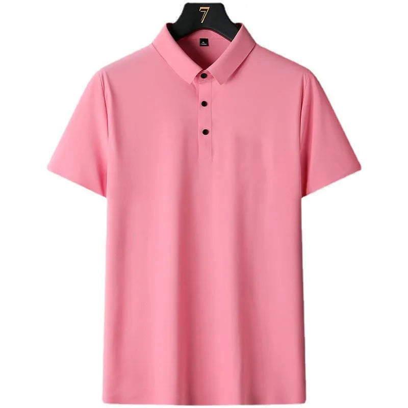 Man wearing a solid colour short sleeve non-iron business casual shirt in a professional setting.