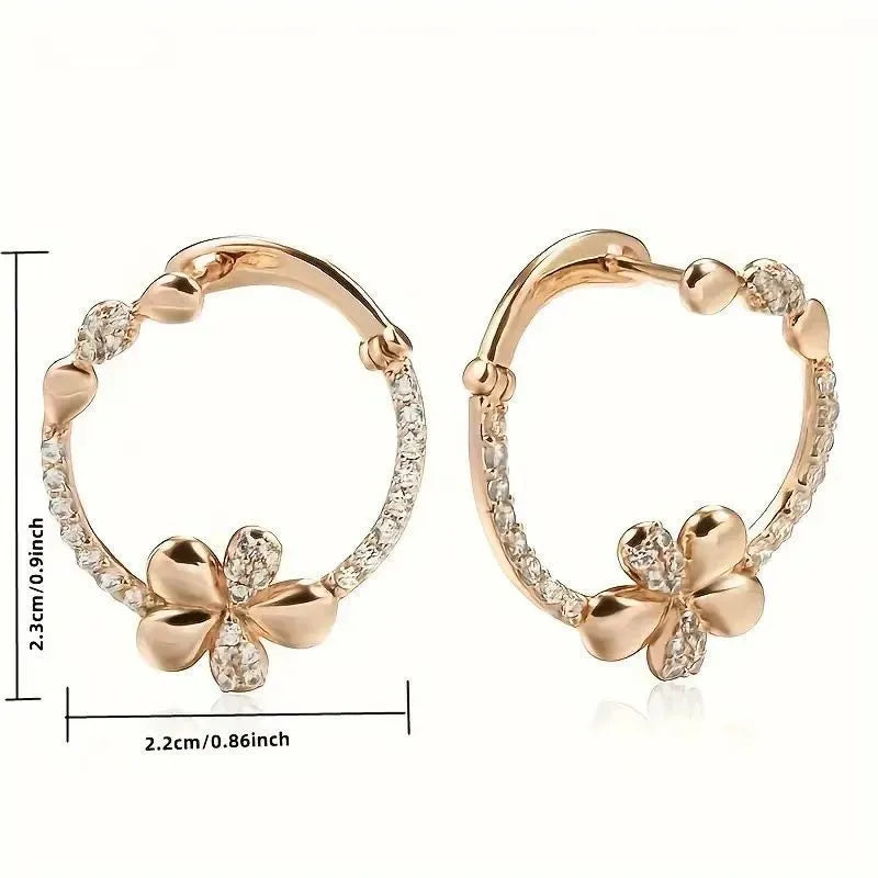 Copper round ring earrings with geometric design and electroplated finish for women