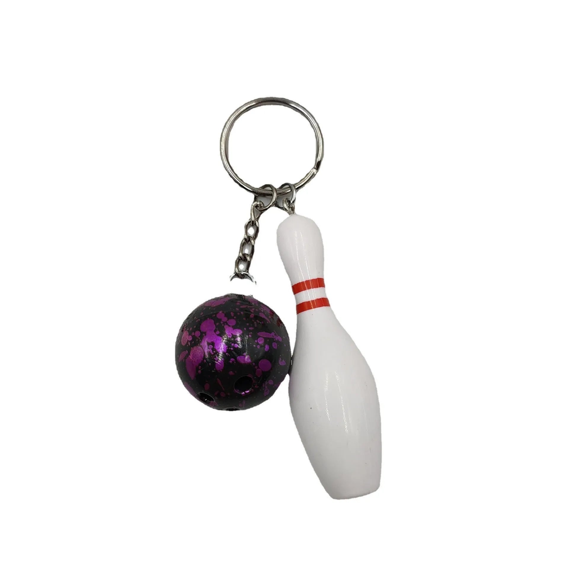 Mini simulation bowling ball keychain pendant with metal clip in blue, red, purple, and green colours
