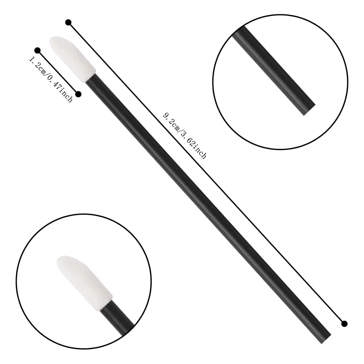 Pack of disposable lip brushes with flocked cotton heads and black plastic handles.