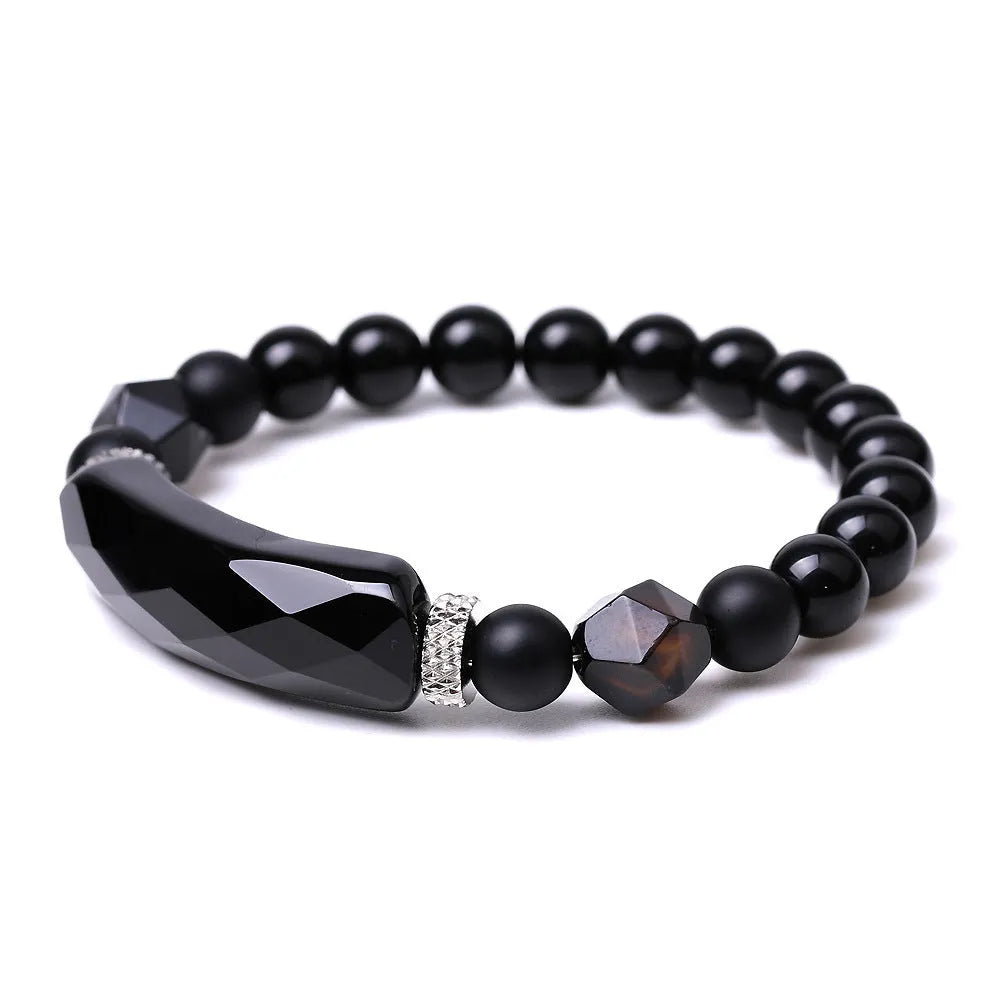 Diamond-shaped cut agate bracelet with geometric fan design showing faceted surfaces and colour options