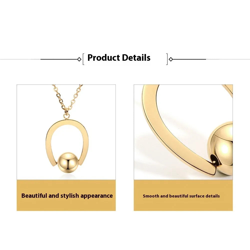 Stainless steel bead chain necklace with geometric pendant in gold or silver finish