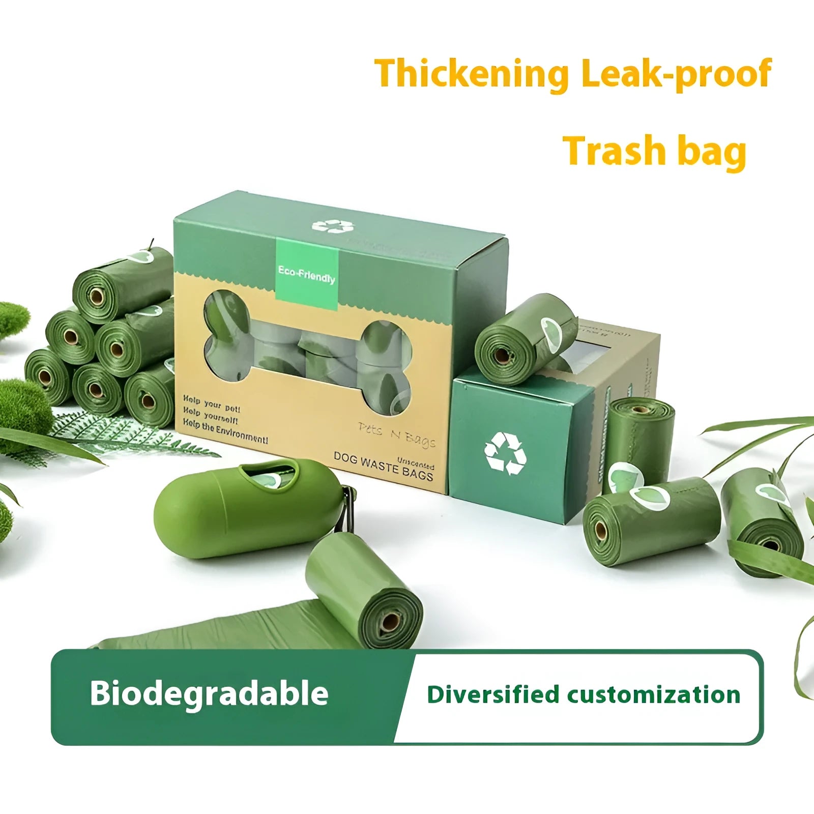 EPI extra thick biodegradable dog poo bags on a roll, available in multiple colours.