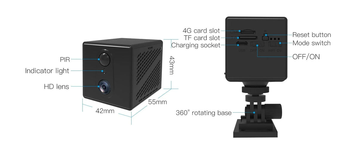 Indoor 4G wireless surveillance camera with 3 million pixel sensor and 10m infrared night vision