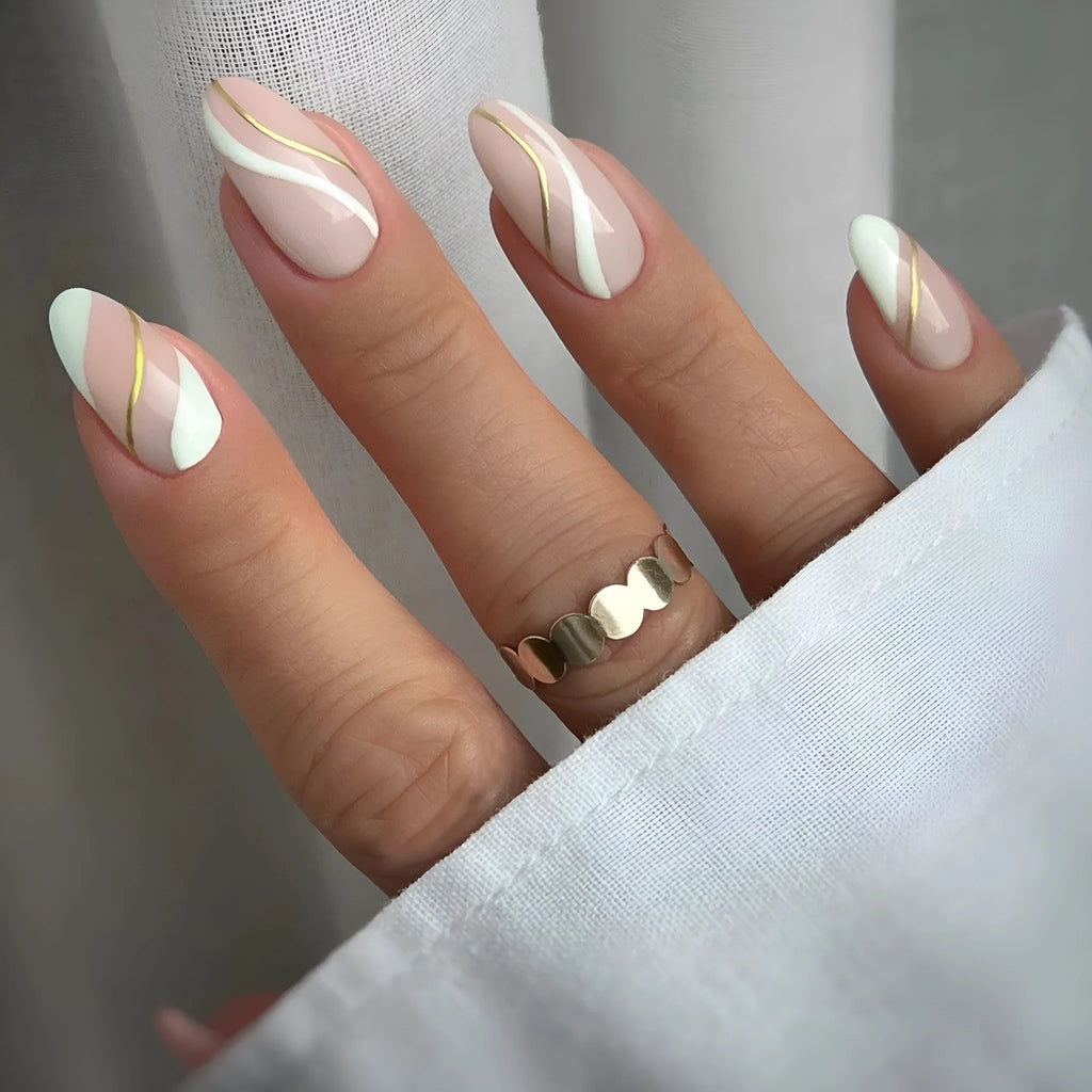 Golden Lines medium drop shape plaid pattern wearable nail stickers with jelly glue adhesive