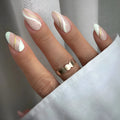 Golden Lines medium drop shape plaid pattern wearable nail stickers with jelly glue adhesive