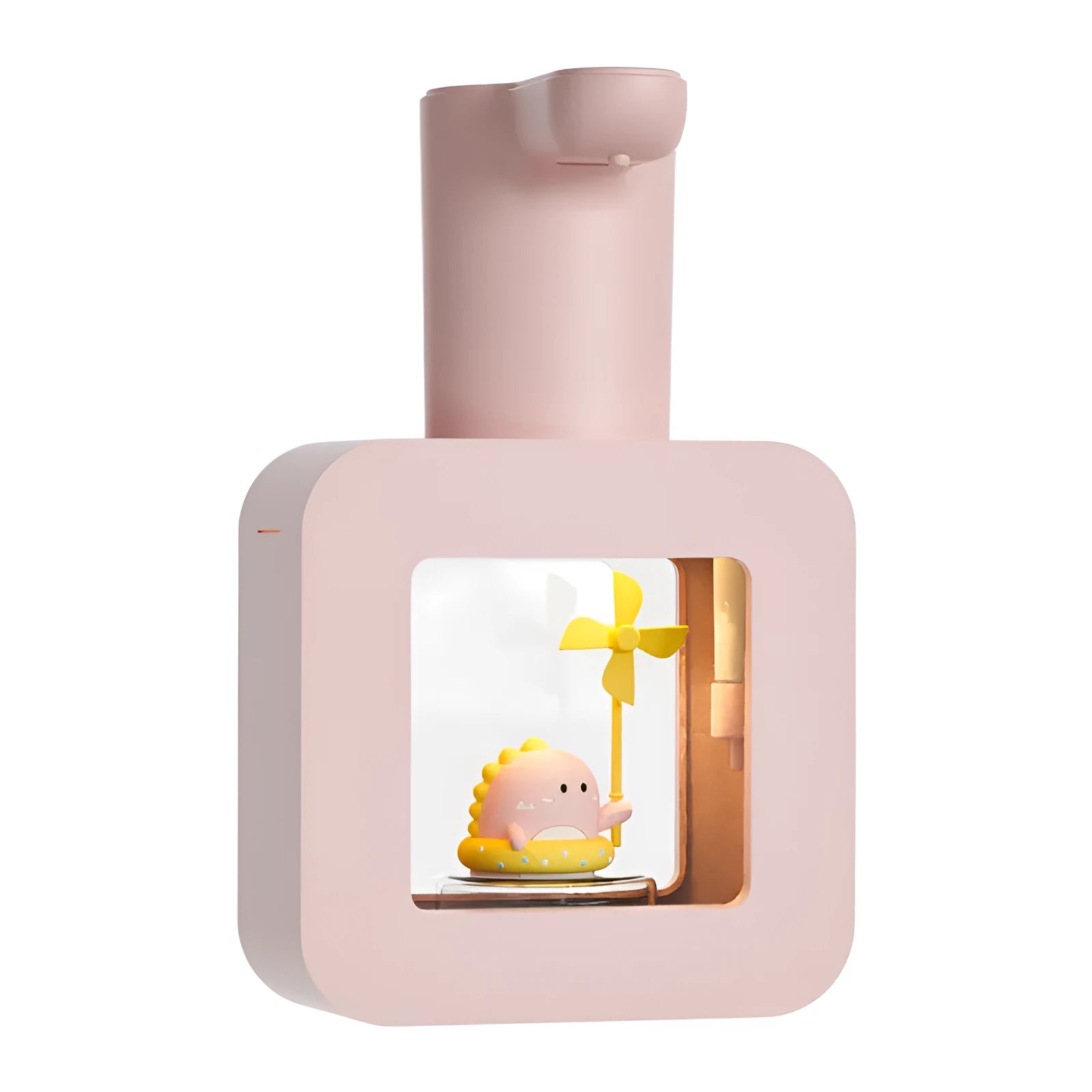 Pink automatic soap dispenser with unicorn cartoon design for touchless handwashing