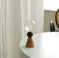 Wooden base geometric bubble vase with glass body, conical bottom, Nordic style home decor
