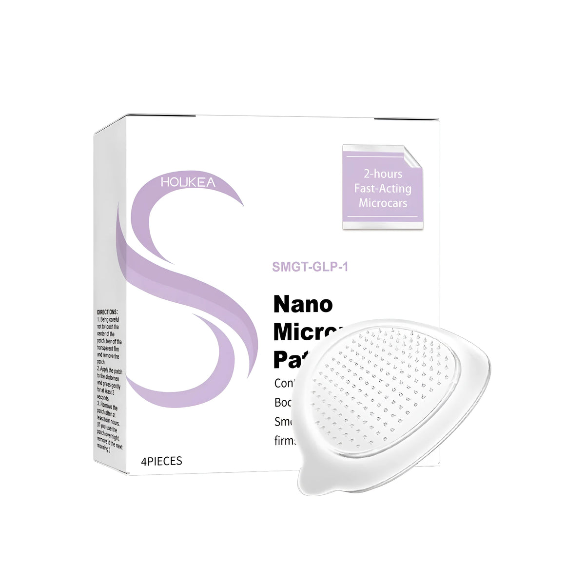 Nano microneedle patch pack containing four adhesive patches with ginger, mugwort root and GLP-1 ingredients
