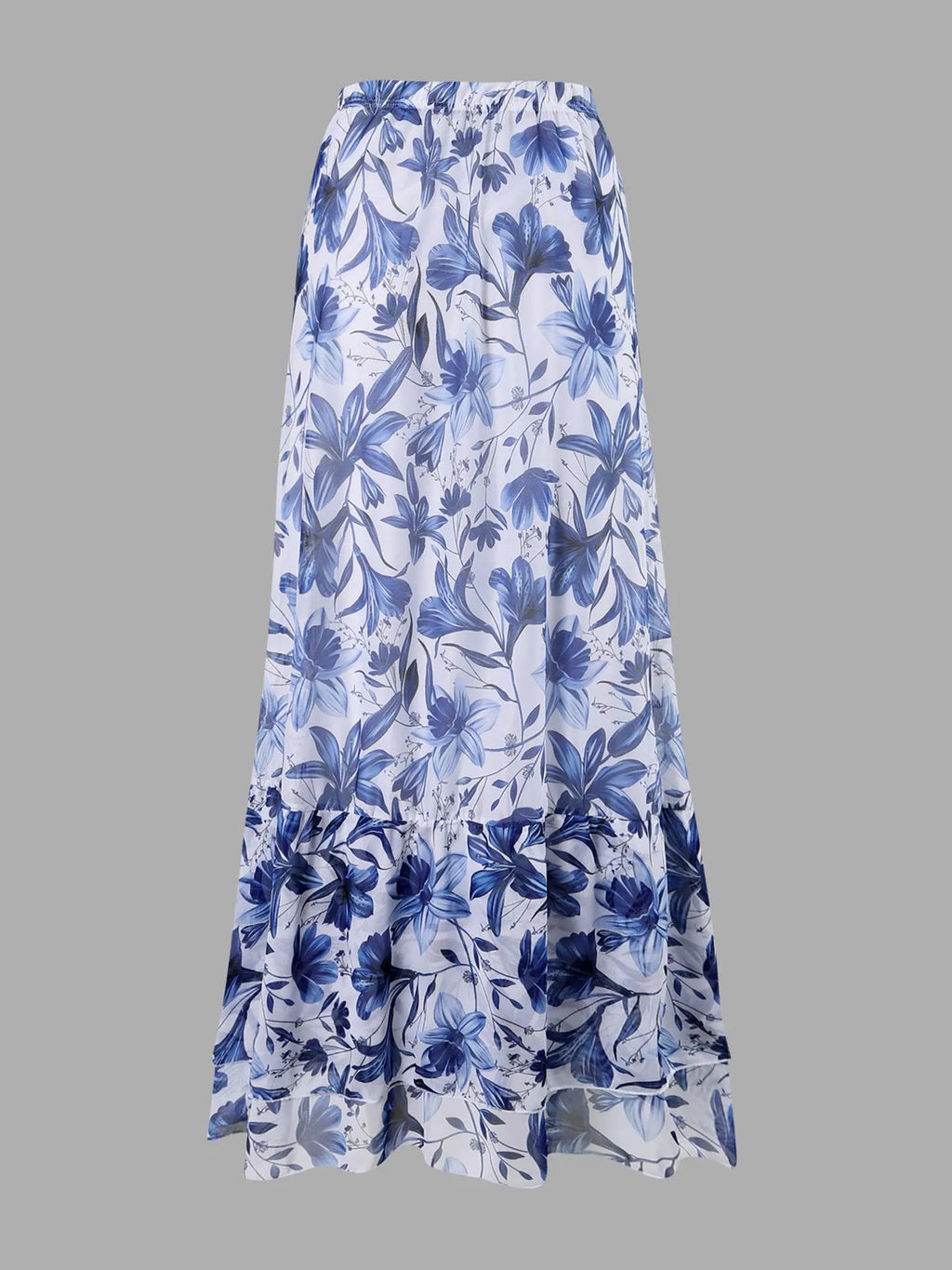 Women's one-piece swimsuit with high waist and chiffon dress overlay in solid colour quick-drying fabric