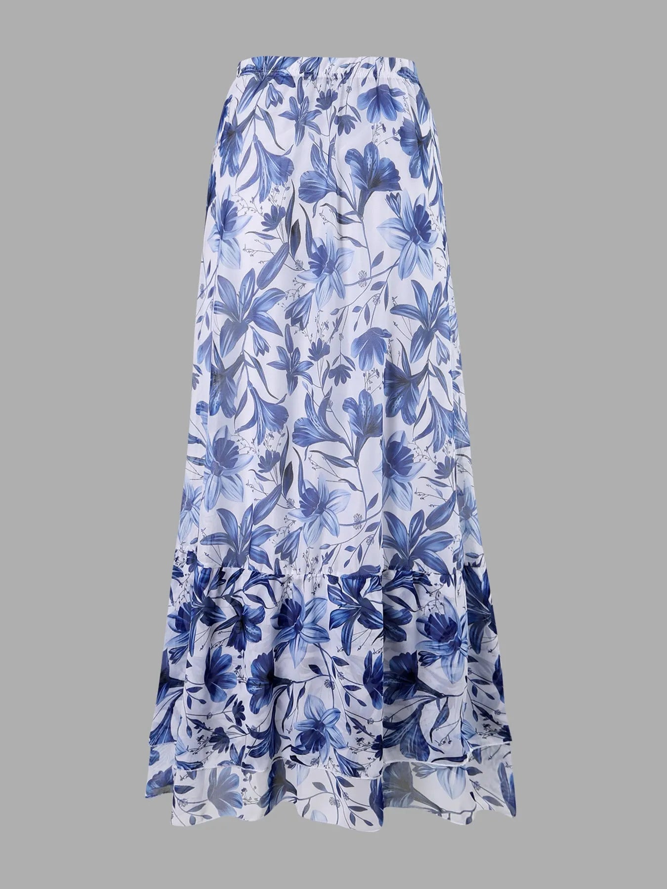 Women's one-piece swimsuit with high waist and chiffon dress overlay in solid colour quick-drying fabric