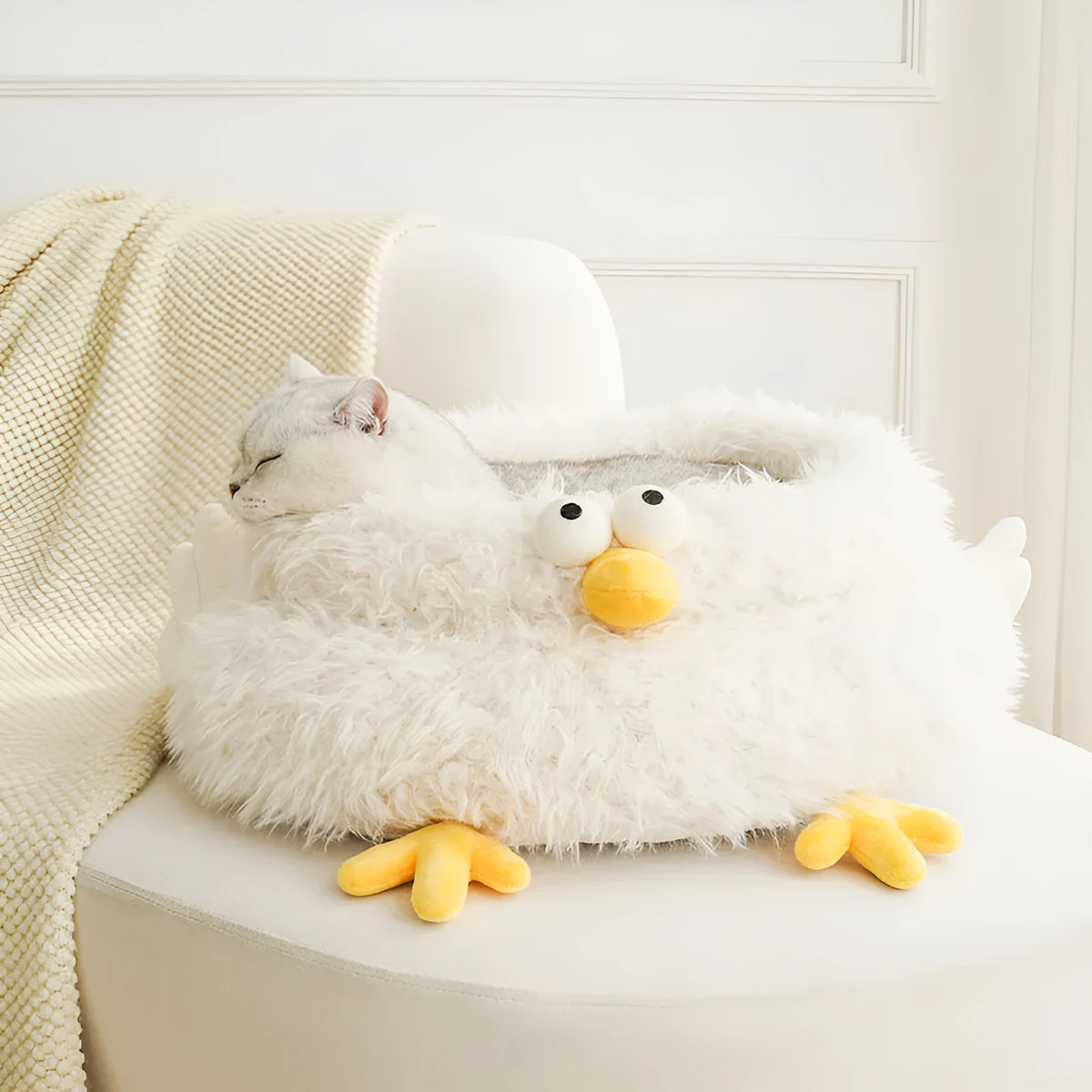 White round pet bed 49x49x21cm with lion velvet, crystal velvet, and PP cotton filling for cats and small dogs