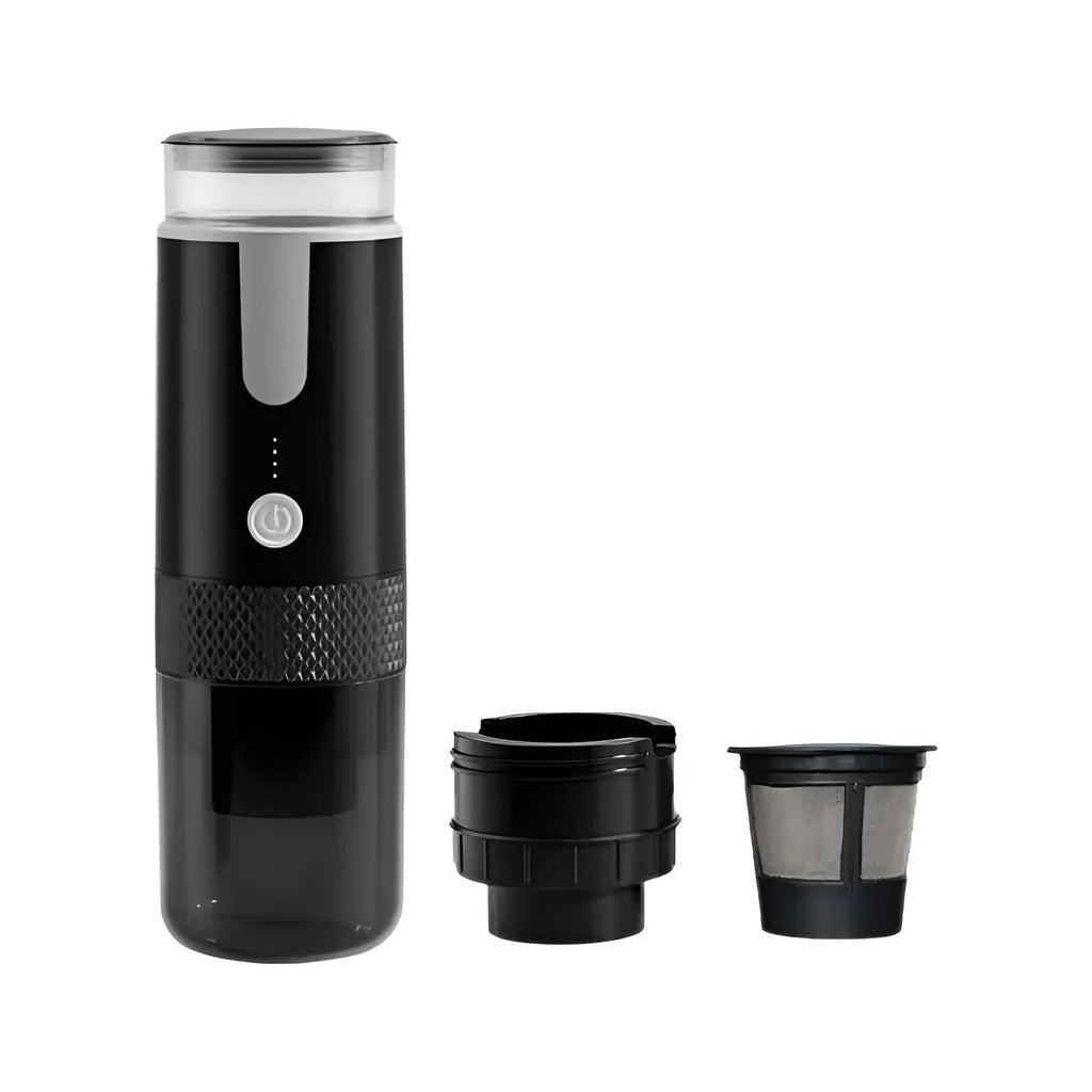 Black portable coffee machine for car use and outdoor camping with wireless operation