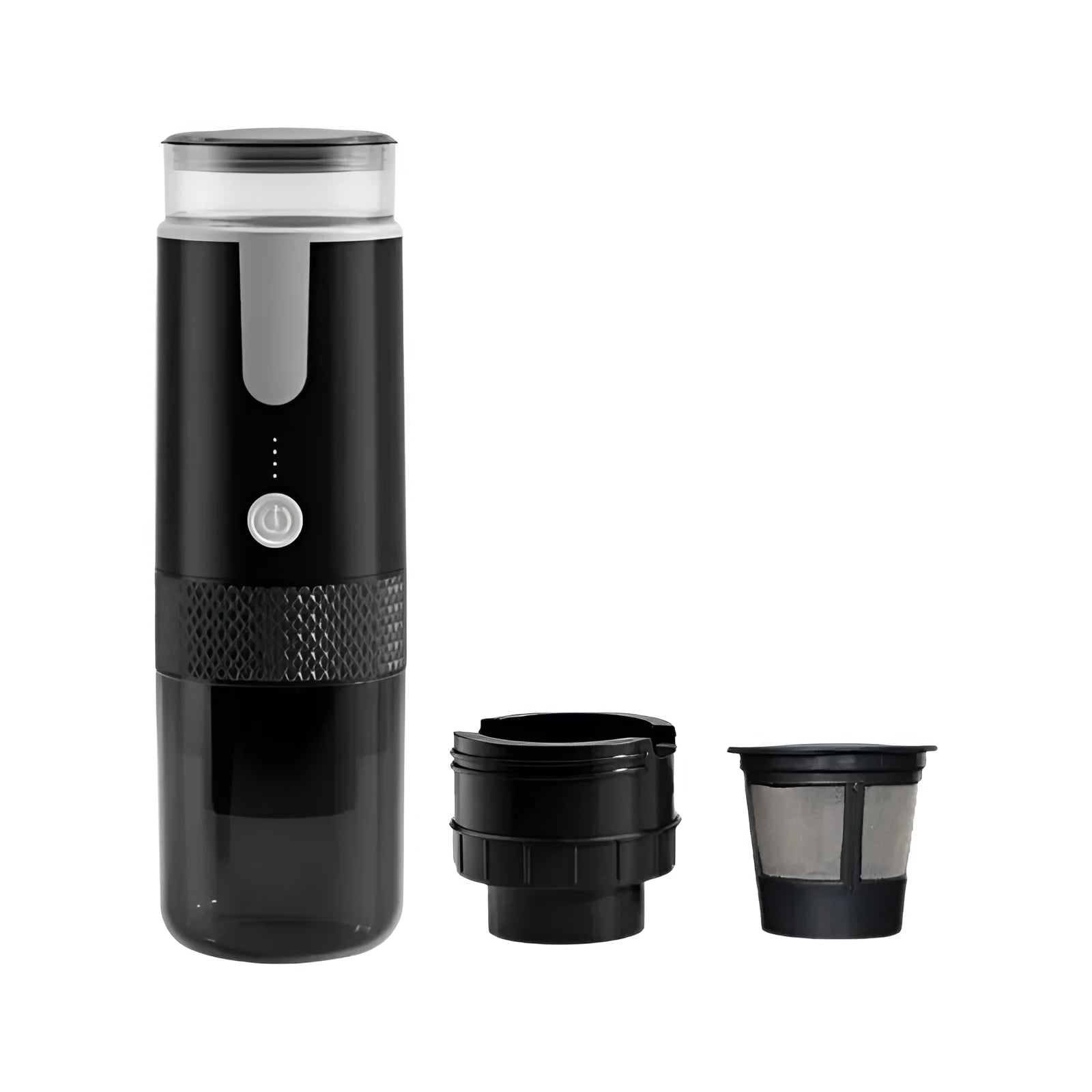 Black portable coffee machine for car use and outdoor camping with wireless operation