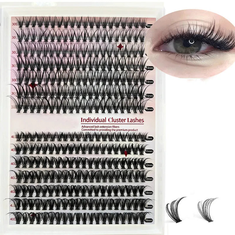 Mixed package of DIY cluster false eyelashes in 30D and 40D densities with application tweezers