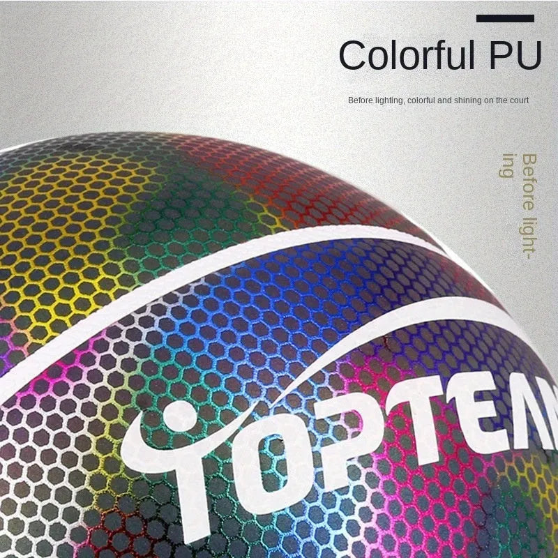 Creative fluorescent basketball size 7 with holographic luminous reflective PU surface in chroma colour