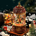 Christmas carousel music box with old man and tree design in Carousel Bronze or Red Carousel plastic