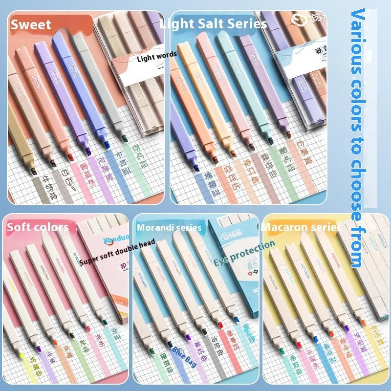 Double-headed fluorescent marking pens in Salt or Sweet colour series showing two-tip design