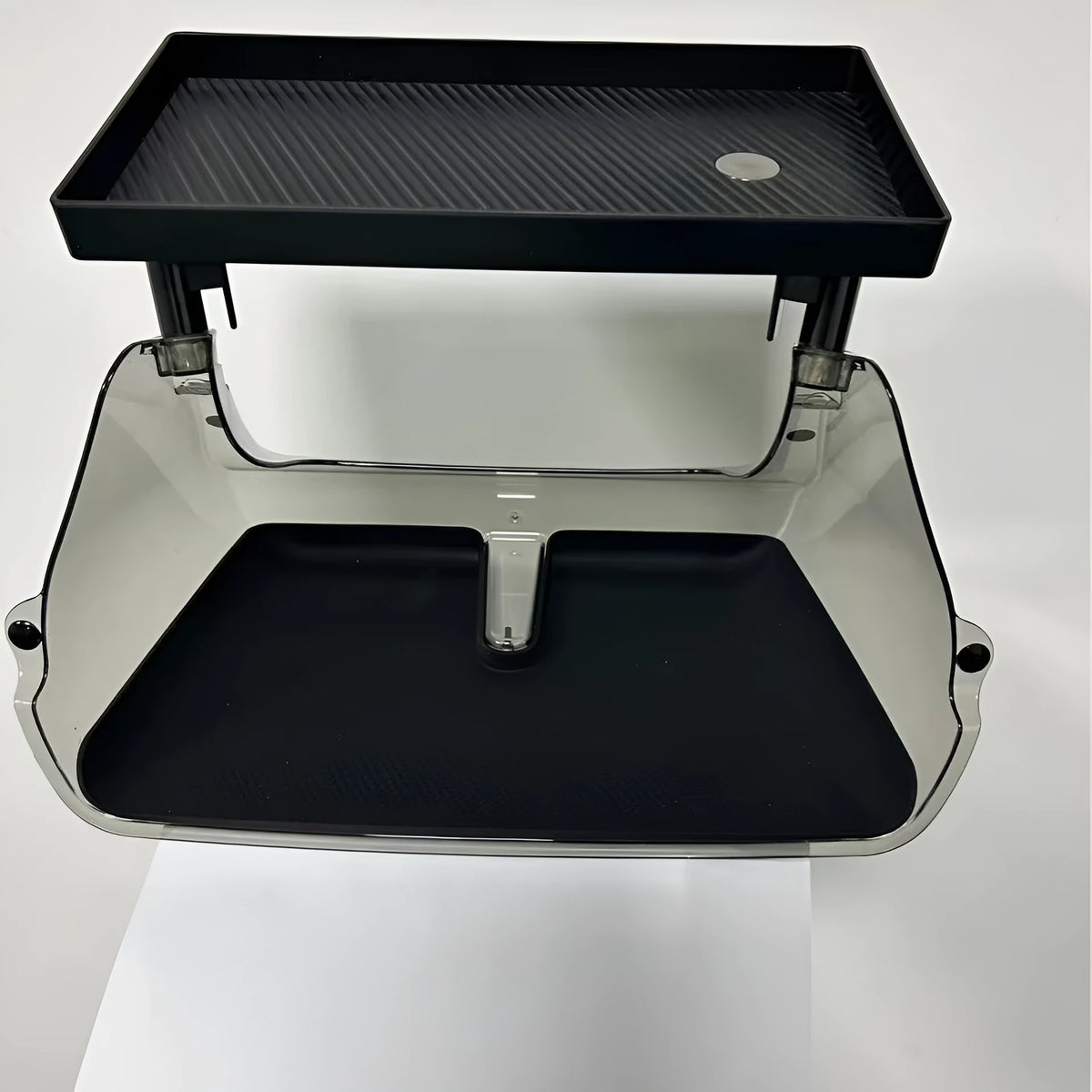 Black ABS plastic storage organiser tray for Tesla Model 3 and Y centre console.