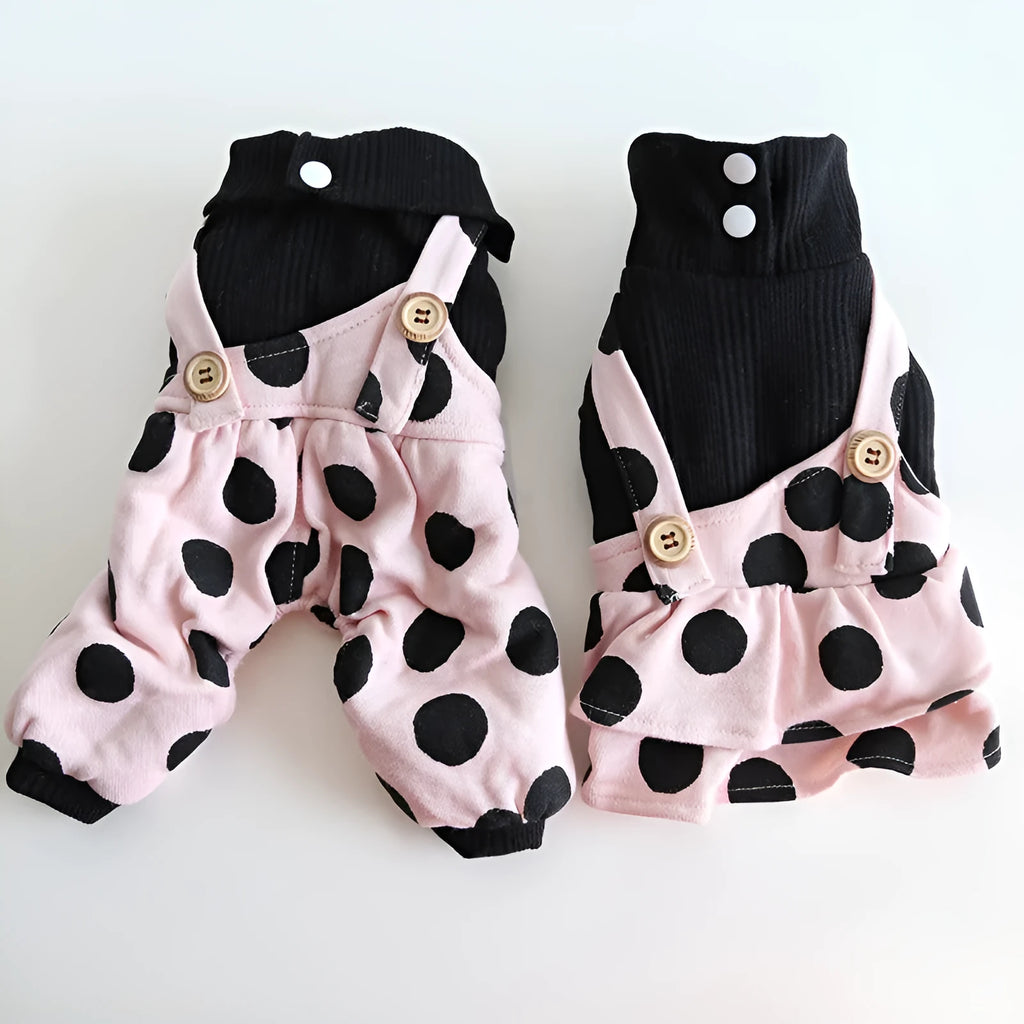 Pet clothes set with lapel collar and shoulder straps in cloth material