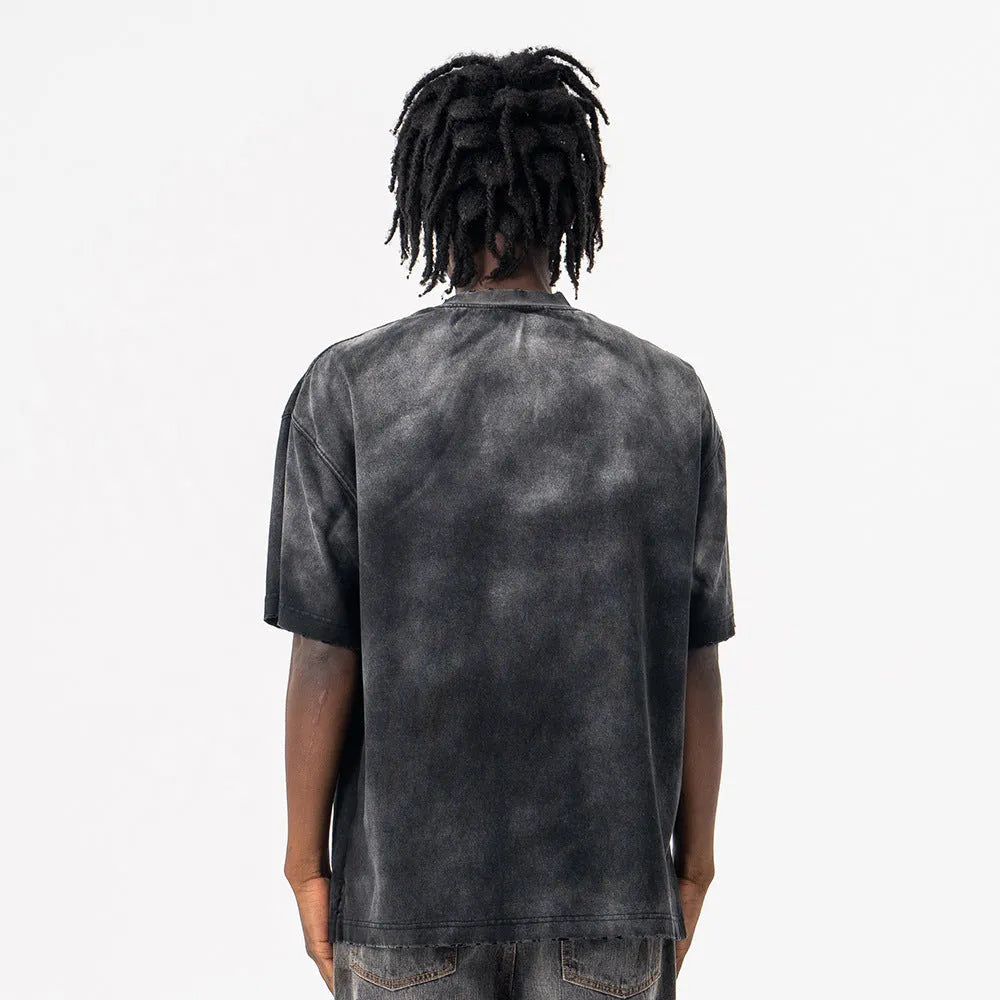 Black men's cotton t-shirt with letter print and drop shoulder sleeves