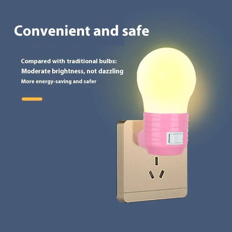 Plug-in bedside baby night feeding lamp with round design in white, blue, or pink shell options