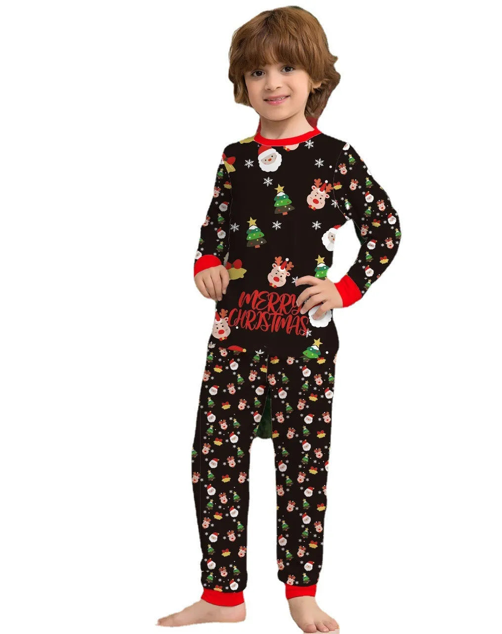 Family matching Christmas pyjamas set in cotton with plaid and cartoon designs for adults, children, babies and dogs