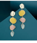 Morandi three-colour wafer disc earrings with dripping oil effect on sterling silver finish alloy.
