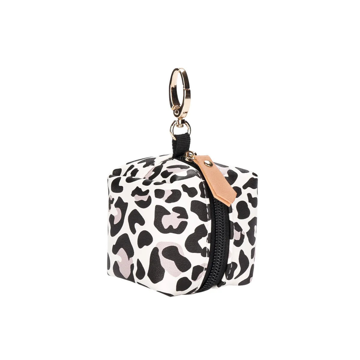 Baby pacifier holder case with PU leather outer and nylon lining, 10cm diameter, holds 2 pacifiers