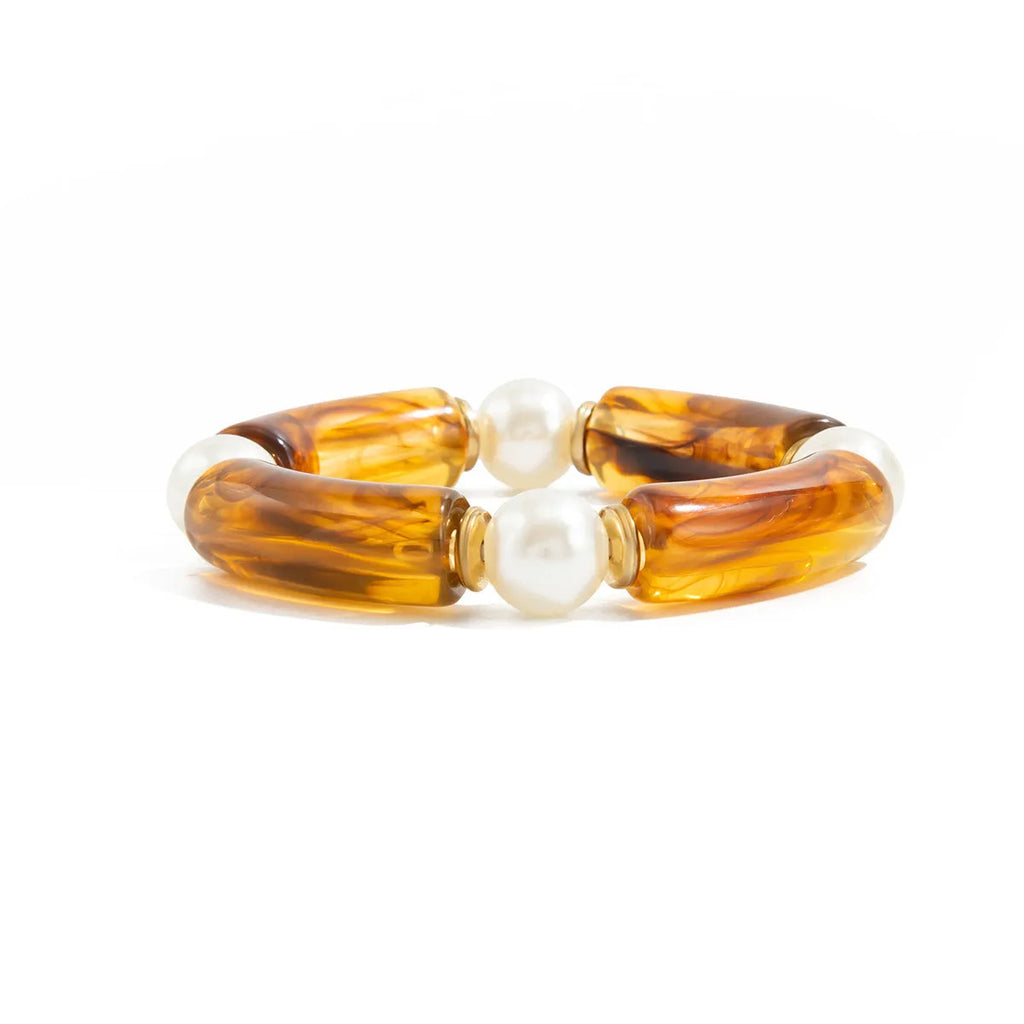 Vintage beaded amber blooming resin wide bracelet with electroplated alloy in gold or coffee colour.