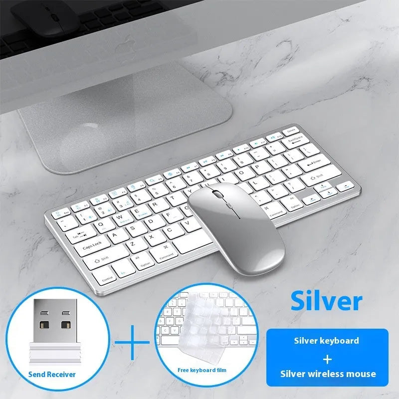 Ultra-thin wireless keyboard and mouse combo in black, gun metal, or silver with USB receiver and keyboard cover