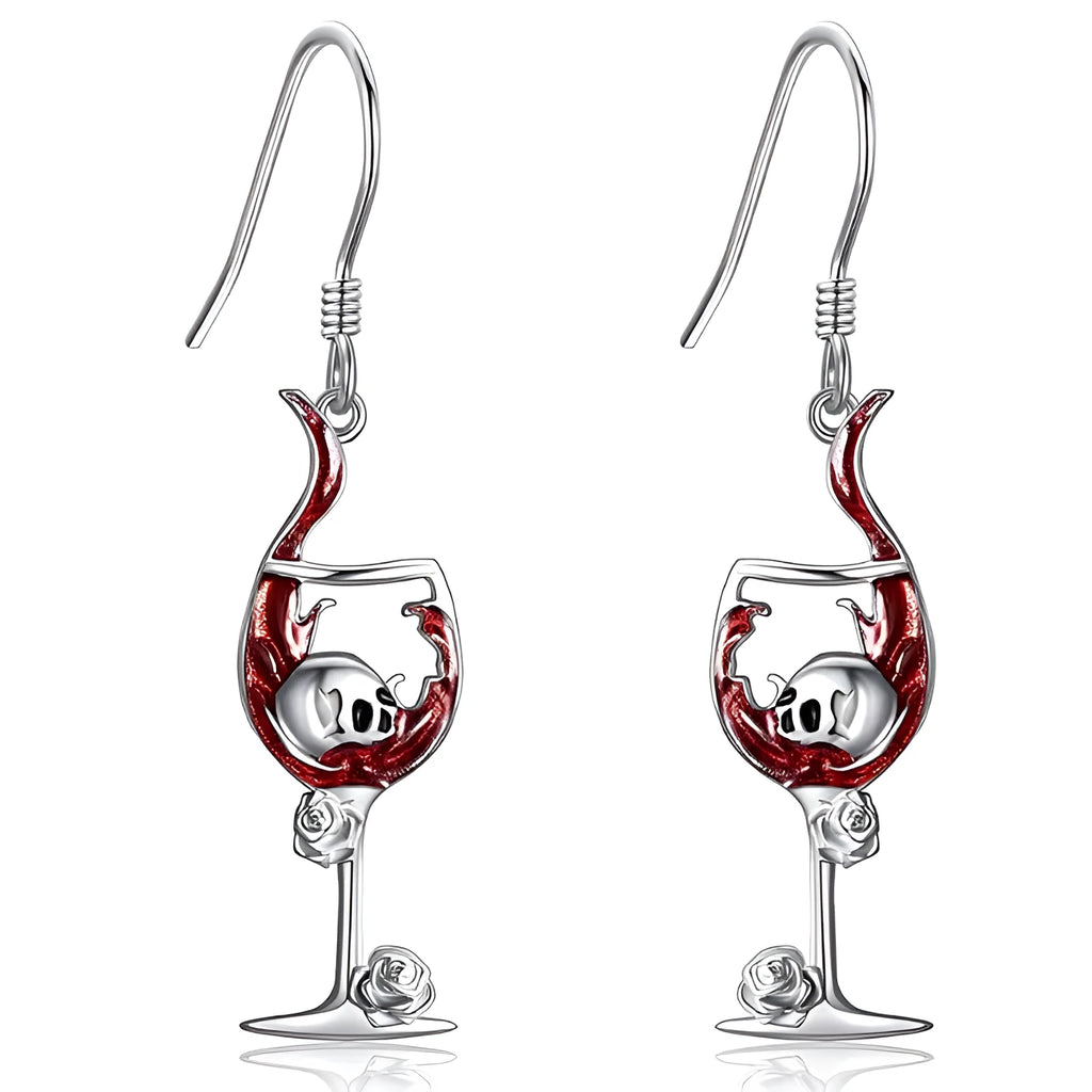 Halloween skull wine glass earrings with geometric design and zinc alloy construction