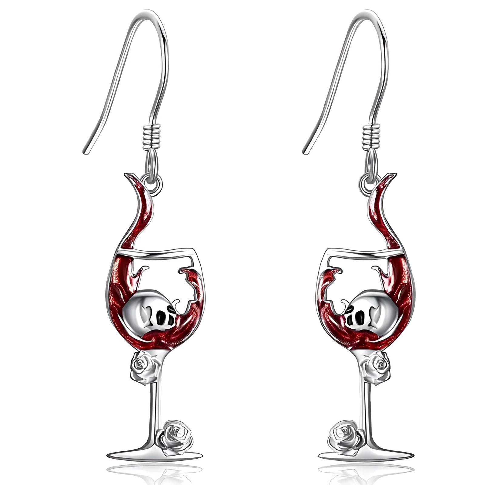 Halloween skull wine glass earrings with geometric design and zinc alloy construction