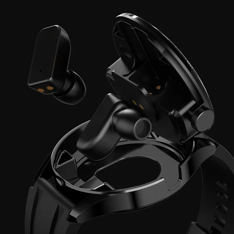Black 2-in-1 Bluetooth headset smart watch with touch button, leather silicone or steel belt silicone strap options