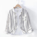 Men's blue Hong Kong style loose fit long sleeve shirt for plus size spring summer wear