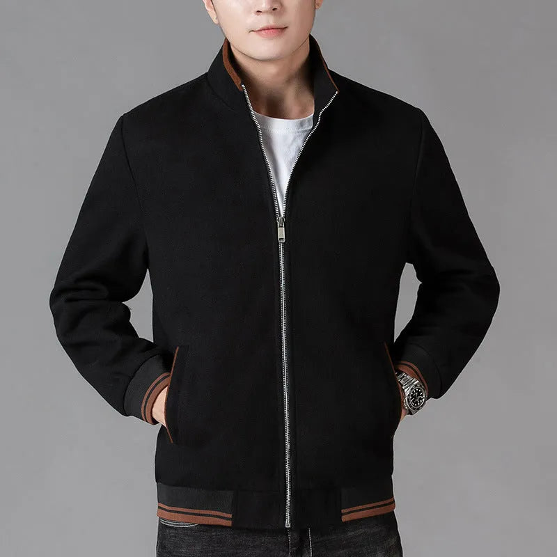 Men's grey sport-style fleece jacket with long sleeves on a hanger.