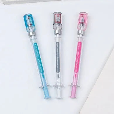 Creative vaccine design gel pen with black ink refill showing 15.7cm length
